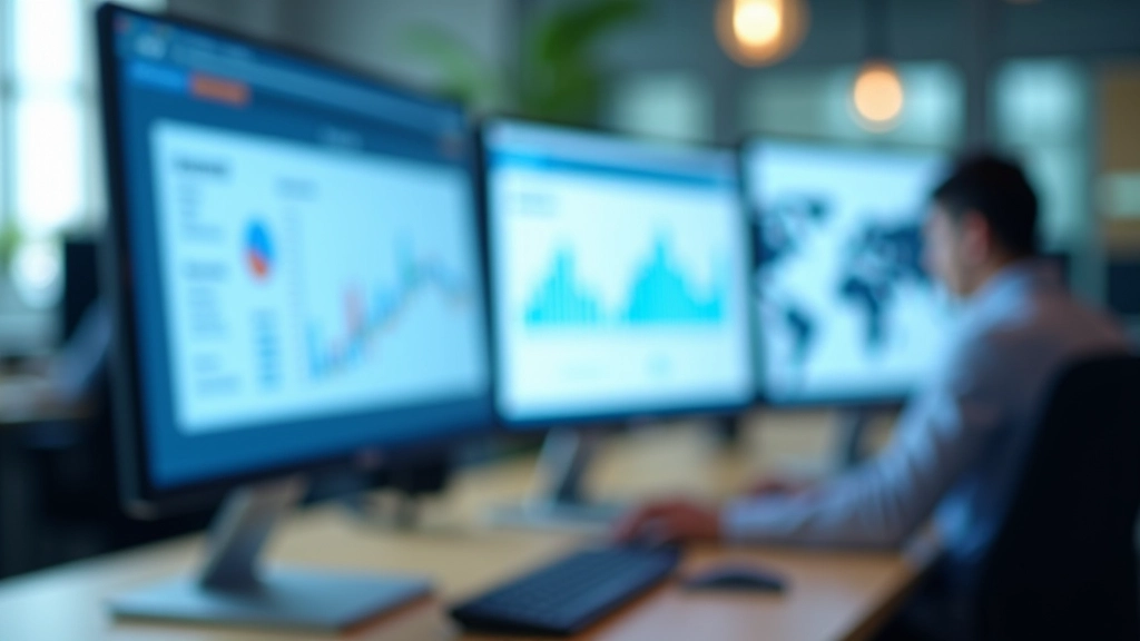 Multiple laptop screens showing job search interface and applications with candidate profiles visible